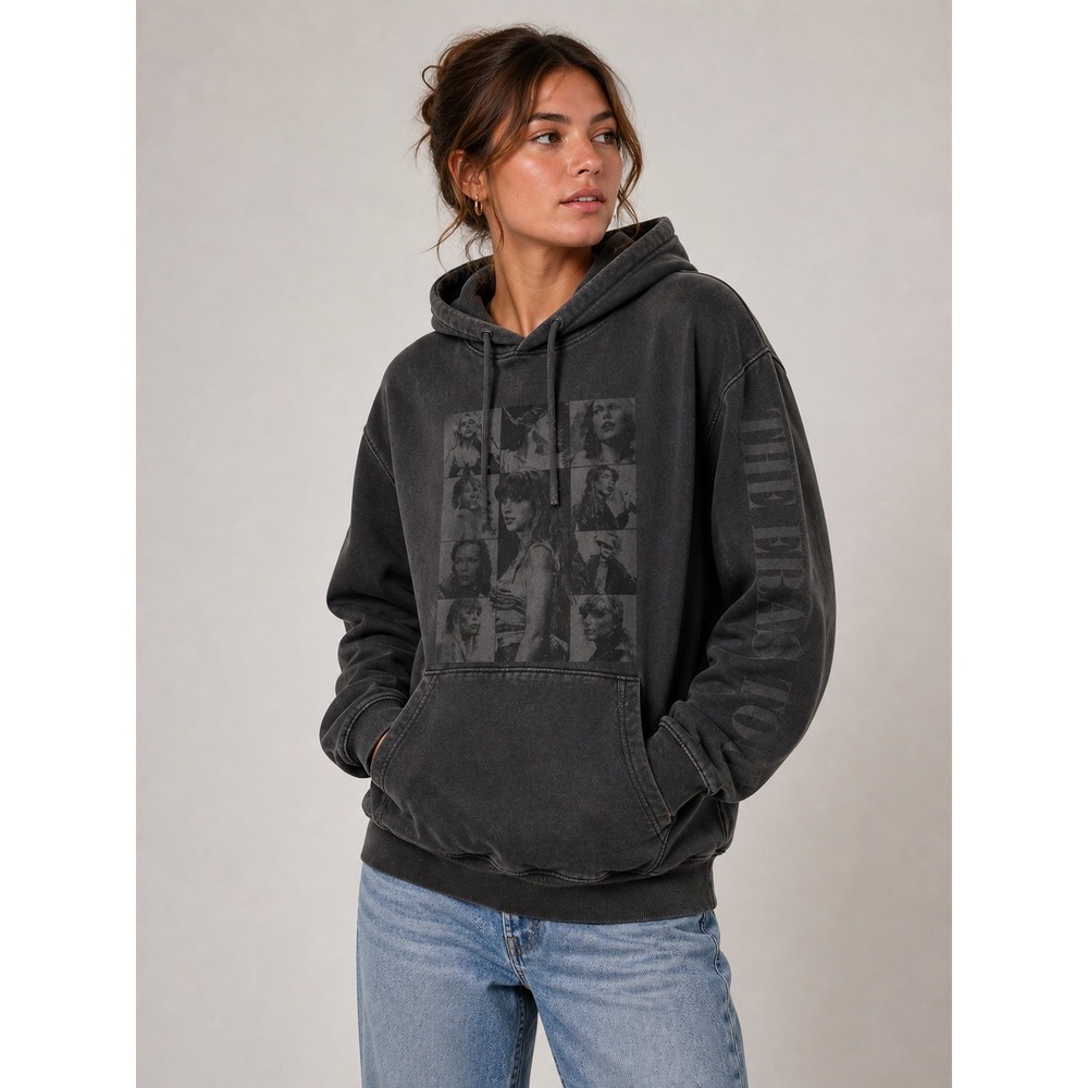 Taylor Swift The Eras Tour Hoodie Charcoal Grey Mineral Wash Concert Merch M